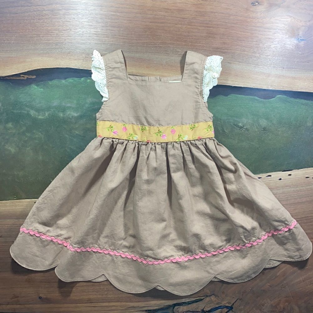 𝅺matilda Jane Easter Spring Lace Trim Flower Pink Trim Tie Waist Dress